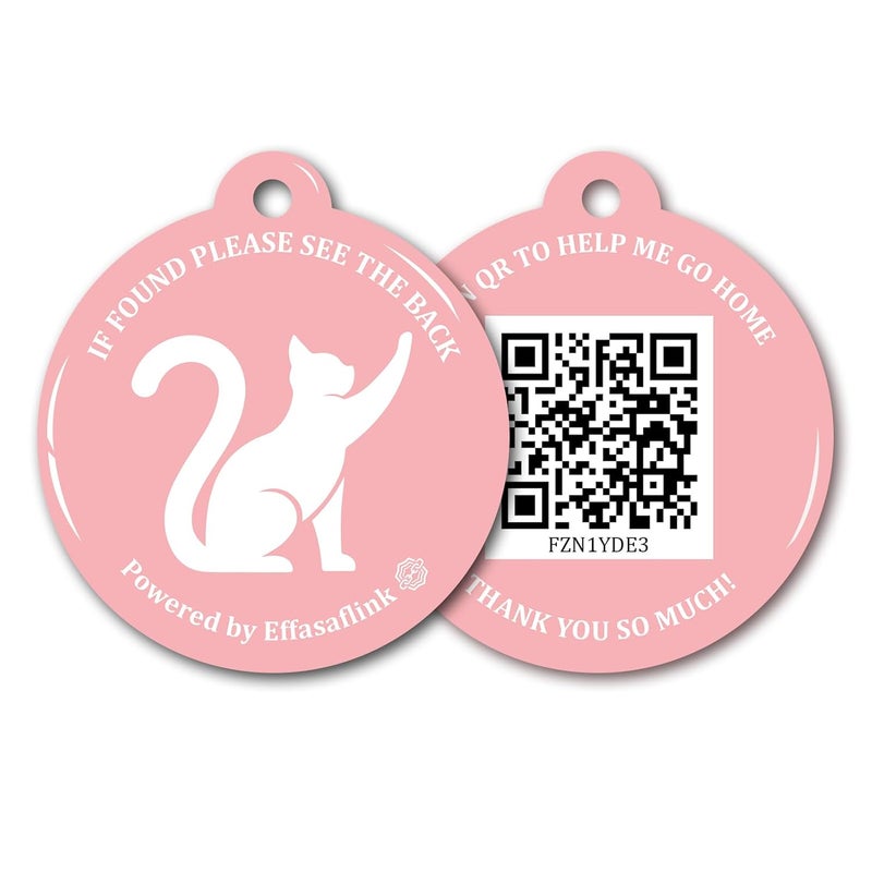 Effasaflink RFID 134.2Khz & QR Code Pet ID Tag, Collar Tag, Dual Function - Scan QR for Helping Lost Pets Go Home, Replace RFID Microchip for Smart Auto Pet Door and Feeder (Pink-Cat) - Image 1